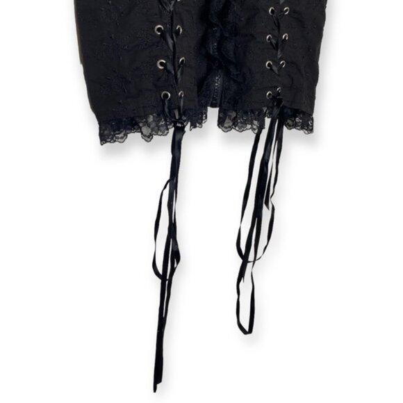 Vintage TRIPP NYC black embroidered ribbon lace up corset zipper floral lace XL - Picture 3 of 8